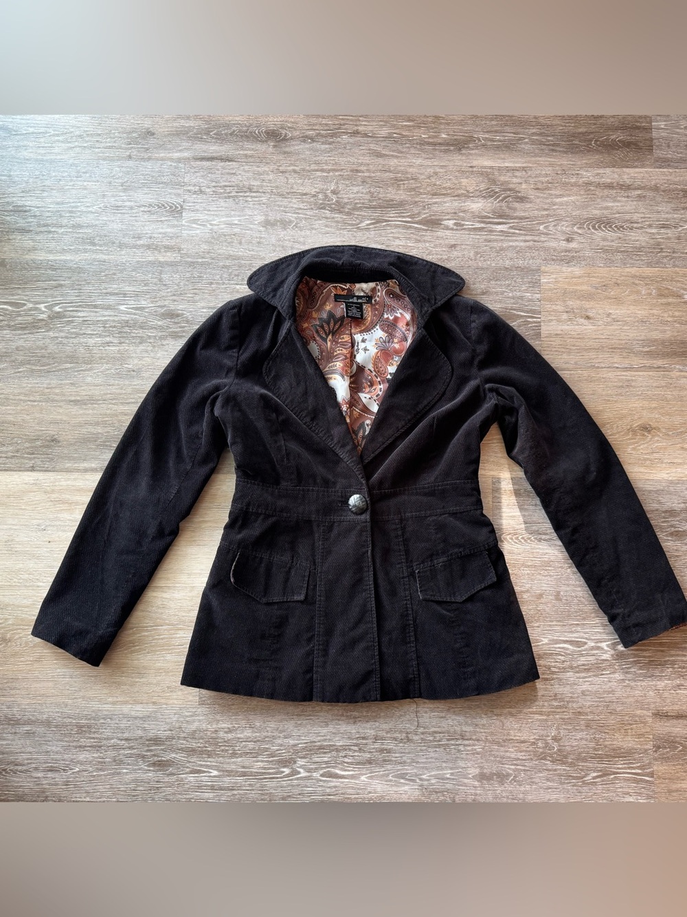 Willi Smith Black Utility Jacket S Y2K Cargo Military Paisley Lined